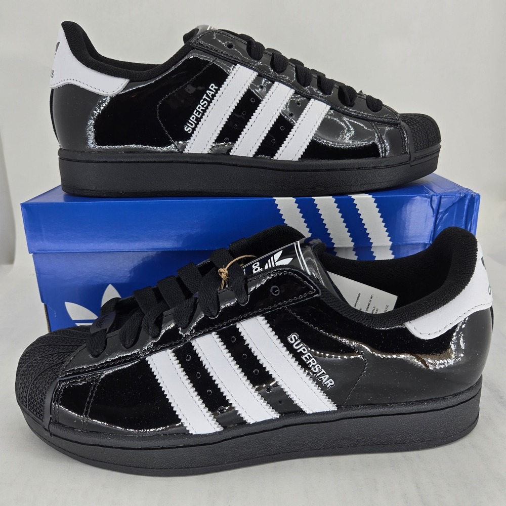Adidas Superstar II Patent Leather Black White JR7313 Mens 8.5 Womens 9.5